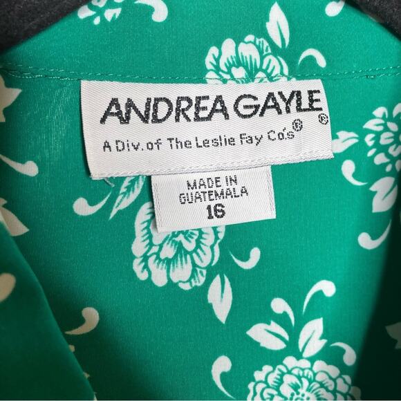 VINTAGE Andrea Gayle green & white floral blouse with banded bottom size 16 - Picture 5 of 7